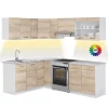 Vicco Rick Eckküche Weiß/Sonoma 227 x 167 cm AP Marmor mit LED-LeistenRick ohne E-Geräte