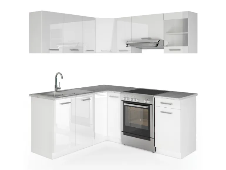 Vicco Rick Eckküche Weiß/Weiß Hochglanz 187 x 167 cm AP MarmorRick ohne E-Geräte