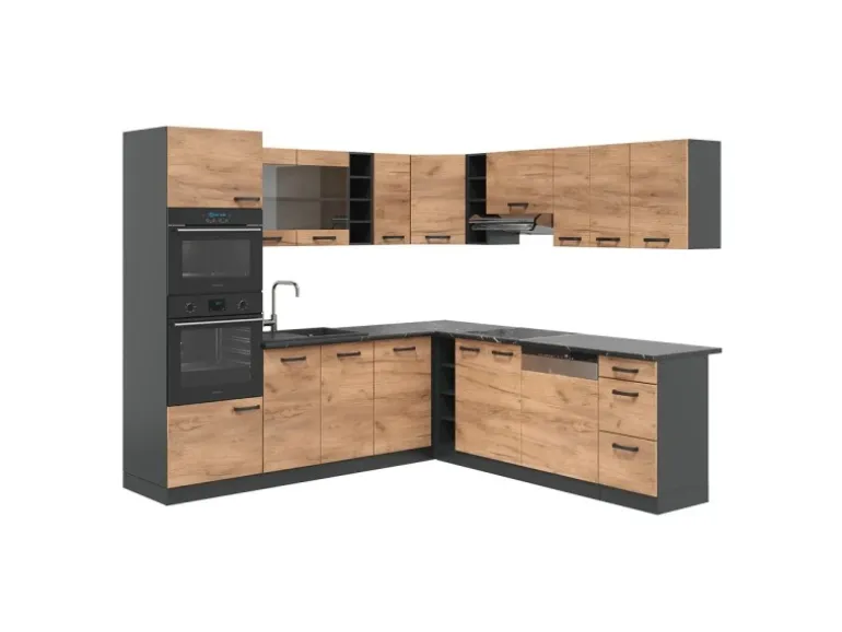 Vicco R-Line Eckküche Anthrazit/Goldkraft Eiche 237 x 247 cm AP Anthrazit ohne E-Geräte