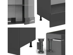 Vicco R-Line Eckküche Anthrazit Hochglanz/Anthrazit 227 x 287 cm ohne Arbeitsplatte ohne E-Geräte