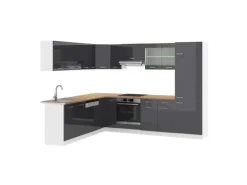 Vicco R-Line Eckküche Anthrazit Hochglanz/Weiß 227 x 287 cm AP Eiche ohne E-Geräte