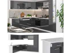 Vicco R-Line Eckküche Anthrazit Hochglanz/Weiß 227 x 287 cm AP Eiche ohne E-Geräte