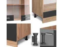 Vicco R-Line Eckküche Anthrazit Hochglanz/Goldkraft Eiche 227 x 287 cm AP Marmor ohne E-Geräte