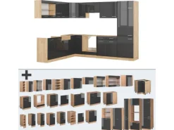 Vicco R-Line Eckküche Anthrazit Hochglanz/Goldkraft Eiche 227 x 287 cm AP Marmor ohne E-Geräte