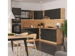 Vicco R-Line Eckküche Anthrazit Landhaus/Goldkraft Eiche 237 x 247 cm AP Anthrazit ohne E-Geräte