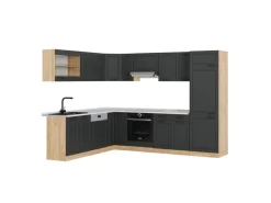 Vicco R-Line Eckküche Anthrazit Landhaus/Goldkraft Eiche 227 x 287 cm AP Marmor ohne E-Geräte