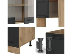 Vicco R-Line Eckküche Anthrazit Landhaus/Goldkraft Eiche 237 x 247 cm AP Marmor ohne E-Geräte