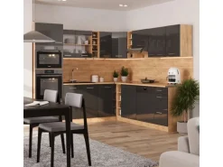 Vicco R-Line Eckküche Anthrazit Hochglanz/Goldkraft Eiche 237 x 60 cm ohne Arbeitsplatte ohne E-Geräte