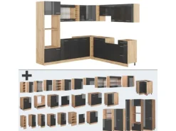 Vicco R-Line Eckküche Anthrazit Hochglanz/Goldkraft Eiche 237 x 60 cm ohne Arbeitsplatte ohne E-Geräte