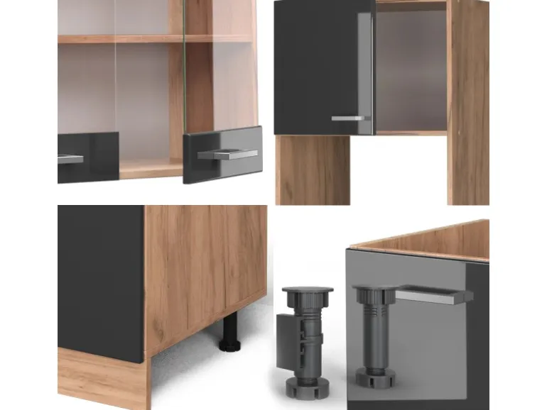 Vicco R-Line Eckküche Anthrazit Hochglanz/Goldkraft Eiche 237 x 247 cm AP Marmor ohne E-Geräte