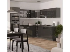 Vicco R-Line Eckküche Anthrazit Hochglanz/Anthrazit 237 x 247 cm AP Marmor ohne E-Geräte