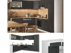 Vicco R-Line Eckküche Anthrazit Landhaus/Weiß 227 x 287 cm AP Marmor ohne E-Geräte