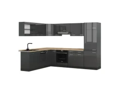 Vicco R-Line Eckküche Anthrazit Hochglanz/Anthrazit 227 x 287 cm AP Eiche ohne E-Geräte