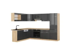 Vicco R-Line Eckküche Anthrazit Hochglanz/Goldkraft Eiche 227 x 287 cm ohne Arbeitsplatte ohne E-Geräte