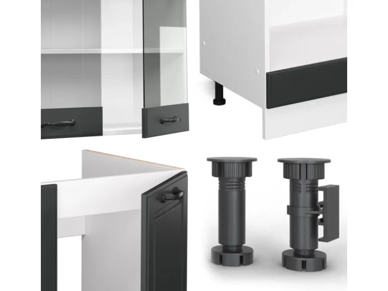 Vicco R-Line Eckküche Anthrazit Landhaus/Weiß 227 x 287 cm ohne Arbeitsplatte ohne E-Geräte