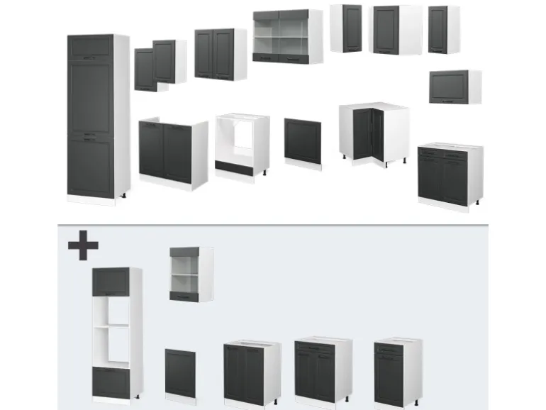 Vicco R-Line Eckküche Anthrazit Landhaus/Weiß 227 x 287 cm ohne Arbeitsplatte ohne E-Geräte