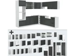 Vicco R-Line Eckküche Anthrazit Landhaus/Weiß 237 x 60 cm AP Marmor ohne E-Geräte