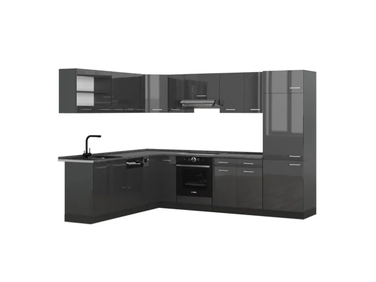 Vicco R-Line Eckküche Anthrazit Hochglanz/Anthrazit 227 x 287 cm AP Anthrazit ohne E-Geräte