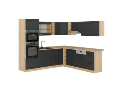 Vicco R-Line Eckküche Anthrazit Landhaus/Goldkraft Eiche 237 x 247 cm AP Eiche ohne E-Geräte