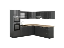 Vicco R-Line Eckküche Anthrazit Hochglanz/Anthrazit 237 x 247 cm AP Eiche ohne E-Geräte