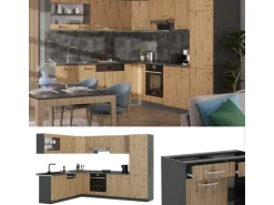 Vicco R-Line Eckküche Artisan Eiche/Anthrazit 227 x 287 cm AP Eiche ohne E-Geräte