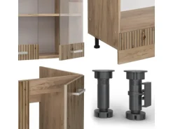 Vicco R-Line Eckküche Artisan-Eiche/Goldkraft Eiche 227 x 287 cm AP Marmor ohne E-Geräte