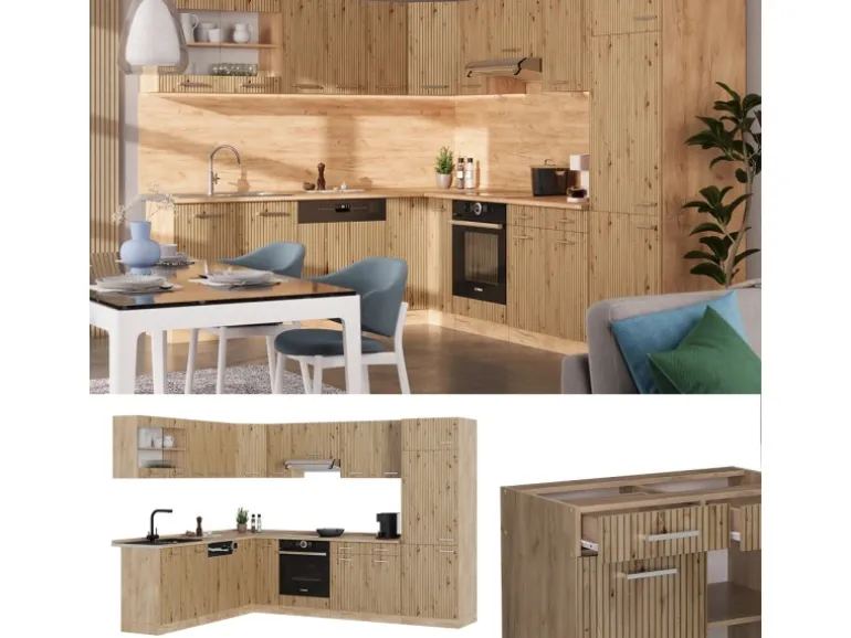 Vicco R-Line Eckküche Artisan-Eiche/Goldkraft Eiche 227 x 287 cm AP Eiche ohne E-Geräte