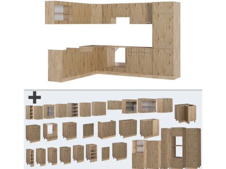 Vicco R-Line Eckküche Artisan-Eiche/Goldkraft Eiche 227 x 287 cm AP Eiche ohne E-Geräte