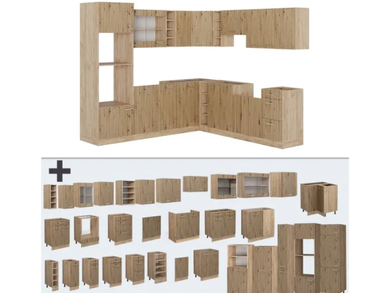 Vicco R-Line Eckküche Artisan-Eiche/Goldkraft Eiche 237 x 247 cm AP Eiche ohne E-Geräte