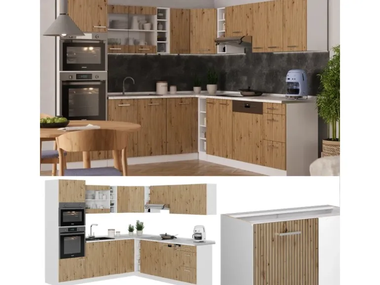 Vicco R-Line Eckküche Artisan Eiche/Weiß 237 x 247 cm AP Anthrazit ohne E-Geräte