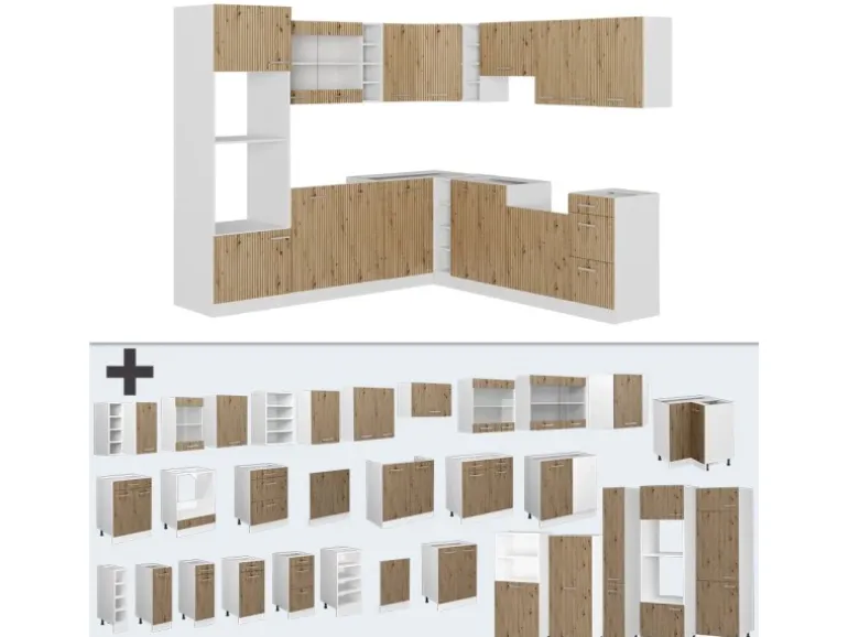 Vicco R-Line Eckküche Artisan Eiche/Weiß 237 x 247 cm AP Anthrazit ohne E-Geräte