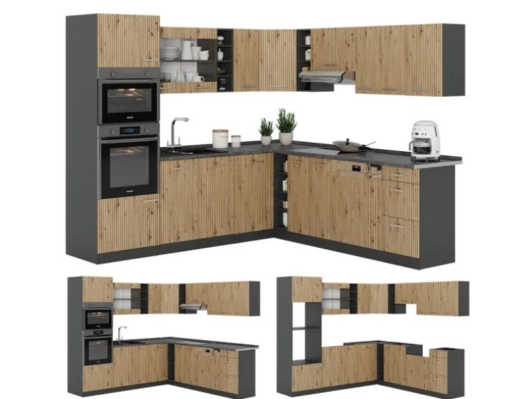 Vicco R-Line Eckküche Artisan Eiche/Anthrazit 237 x 247 cm ohne Arbeitsplatte ohne E-Geräte