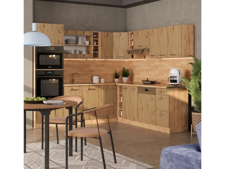 Vicco R-Line Eckküche Artisan-Eiche/Goldkraft Eiche 237 x 247 cm ohne Arbeitsplatte ohne E-Geräte