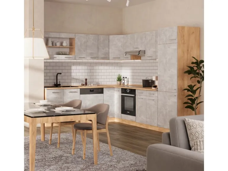 Vicco R-Line Eckküche Beton/Goldkraft Eiche 227 x 287 cm AP Marmor ohne E-Geräte