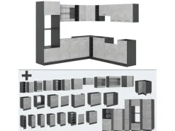 Vicco R-Line Eckküche Beton/Anthrazit 237 x 247 cm AP Eiche ohne E-Geräte