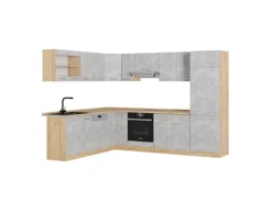 Vicco R-Line Eckküche Beton/Goldkraft Eiche 227 x 287 cm ohne Arbeitsplatte ohne E-Geräte