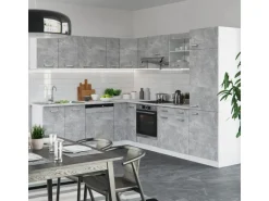 Vicco R-Line Eckküche Beton 227 x 287 cm ohne Arbeitsplatte ohne E-Geräte