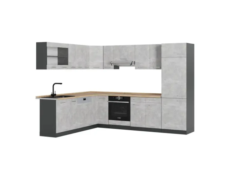 Vicco R-Line Eckküche Beton/Anthrazit 227 x 287 cm ohne Arbeitsplatte ohne E-Geräte