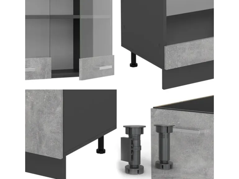 Vicco R-Line Eckküche Beton/Anthrazit 227 x 287 cm ohne Arbeitsplatte ohne E-Geräte