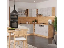 Vicco R-Line Eckküche Beton/Goldkraft Eiche 237 x 247 cm AP Marmor ohne E-Geräte