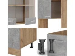 Vicco R-Line Eckküche Beton/Goldkraft Eiche 237 x 247 cm AP Marmor ohne E-Geräte