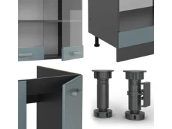 Vicco R-Line Eckküche Blau-Grau/Anthrazit 227 x 287 cm AP Eiche ohne E-Geräte