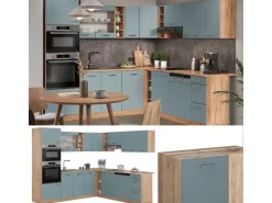 Vicco R-Line Eckküche Blau-Grau/Goldkraft Eiche 237 x 247 cm AP Anthrazit ohne E-Geräte