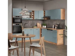 Vicco R-Line Eckküche Blau-Grau/Goldkraft Eiche 237 x 247 cm AP Anthrazit ohne E-Geräte