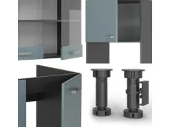 Vicco R-Line Eckküche Blau-Grau/Anthrazit 237 x 247 cm AP Eiche ohne E-Geräte