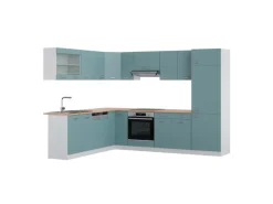 Vicco R-Line Eckküche Blau-Grau/Weiß 227 x 287 cm AP Eiche ohne E-Geräte