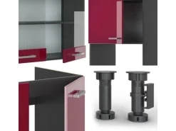Vicco R-Line Eckküche Bordeaux Hochglanz/Anthrazit 237 x 247 cm AP Eiche ohne E-Geräte