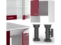 Vicco R-Line Eckküche Bordeaux Hochglanz/Weiß 237 x 60 cm ohne Arbeitsplatte ohne E-Geräte