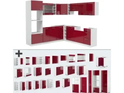 Vicco R-Line Eckküche Bordeaux Hochglanz/Weiß 237 x 60 cm ohne Arbeitsplatte ohne E-Geräte