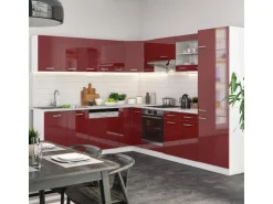 Vicco R-Line Eckküche Bordeaux Hochglanz/Weiß 227 x 287 cm AP Anthrazit ohne E-Geräte
